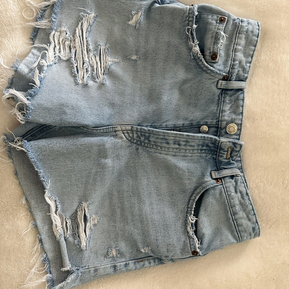 Zara Blue Distressed Jean Shorts Raw Hem